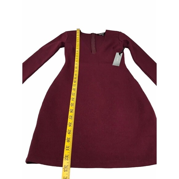 Lulus Bodycon Dress Mini Short Size XS Burgundy Long Sleeve Knit Deep V-Neck - Picture 11 of 16